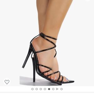 Cape Robbin ADA Black Super Strappy Pointy Open Toe Ankle Strap Stiletto Heel